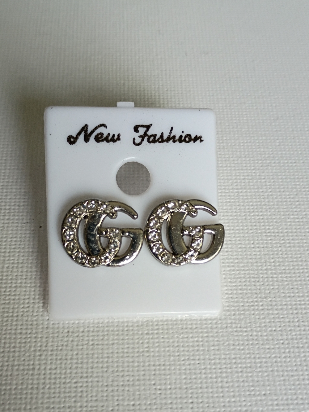 New Silver Tone Crystal Double G Stud Earrings